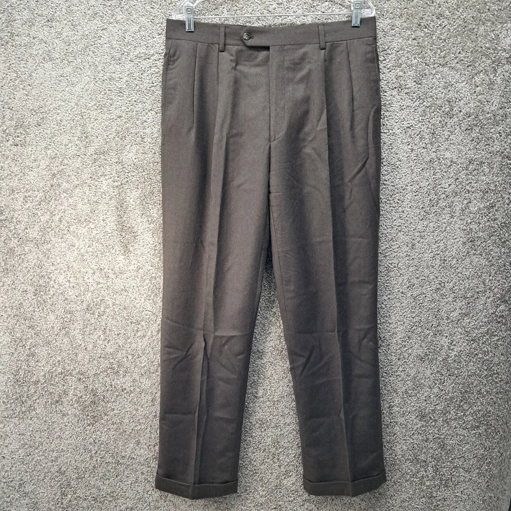 Jos A Bank Executive Collection Mens Pleated Cuffed Dress Pants Brown 34x32